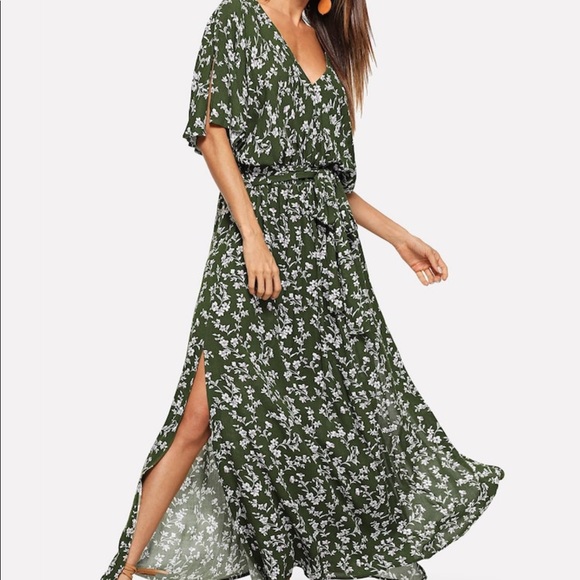 shein floral print plunge kimono dress